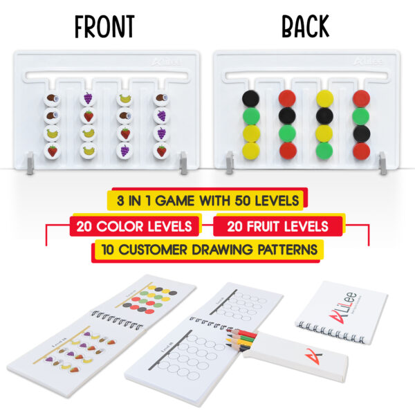 alilee 3 in 1 montessori fun & educational board game. color matching, fruit matching, custom drawing, puzzle and logic game, thinking training enlightenment hand eye coordinate, preschool early learning game, brain boosting toy for kids
