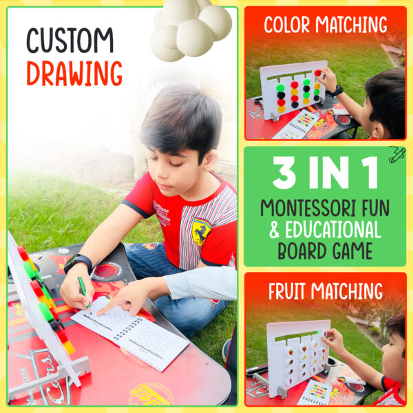 alilee 3 in 1 montessori fun & educational board game. color matching, fruit matching, custom drawing, puzzle and logic game, thinking training enlightenment hand eye coordinate, preschool early learning game, brain boosting toy for kids